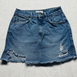 Forever 21 Denim Jean Mini Skirt Women's Distressed Cut Off Pockets Sz Small